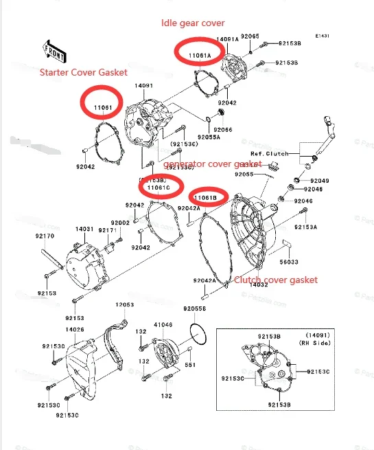 Motorcycle Engine Starter Cover Generator Cover Idle Gear Covers Gasket   ZX-10R ZX10R ZX1000 2008-2010