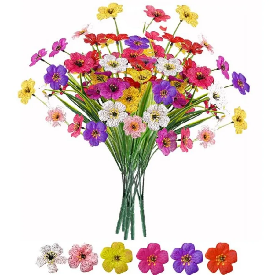 6Bundles Artificial Flowers for Indoor, No Fade Fake Plastic Flowers Faux Plants for Decoration Hanging Planters Garden Porch W