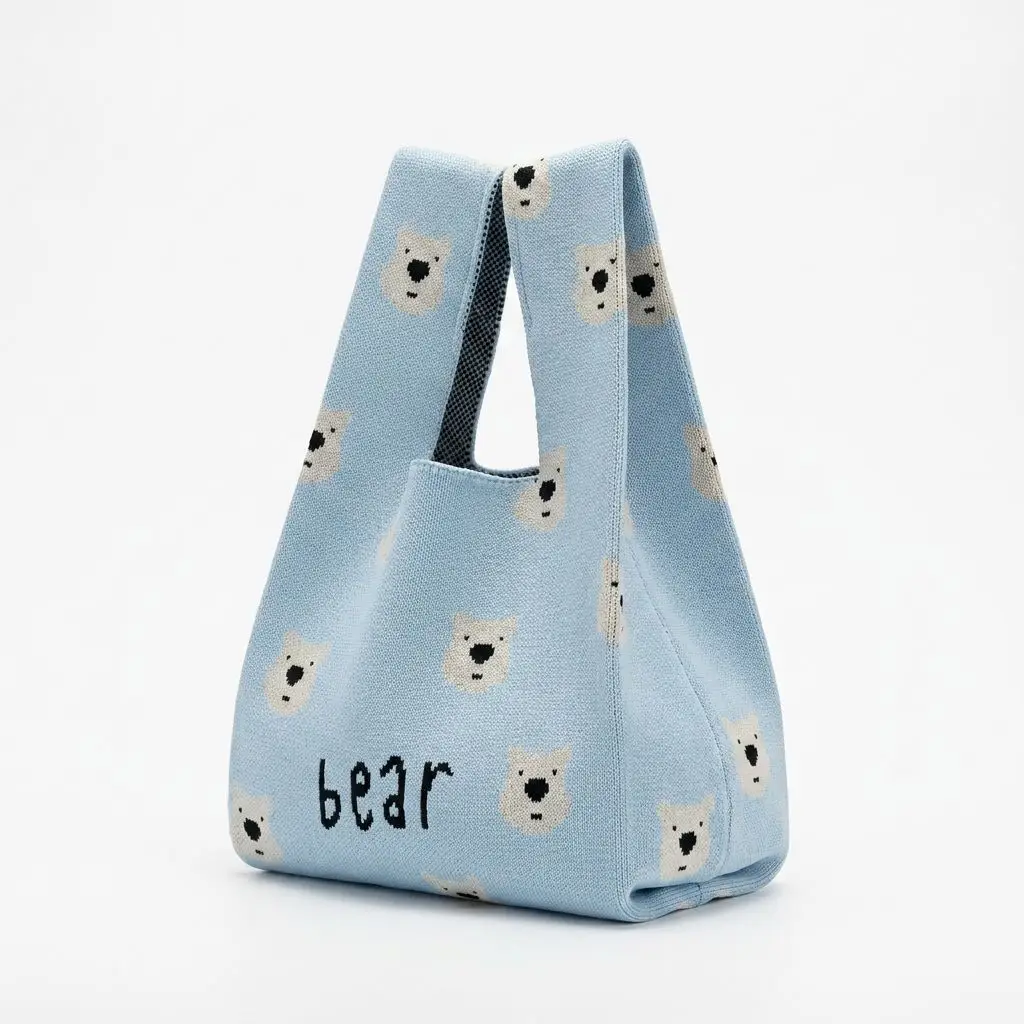 Aesthetic Candy Color Knitted Knot Bag, Soft Cute Flower Heart Pattern Mini Shoulder Handbag