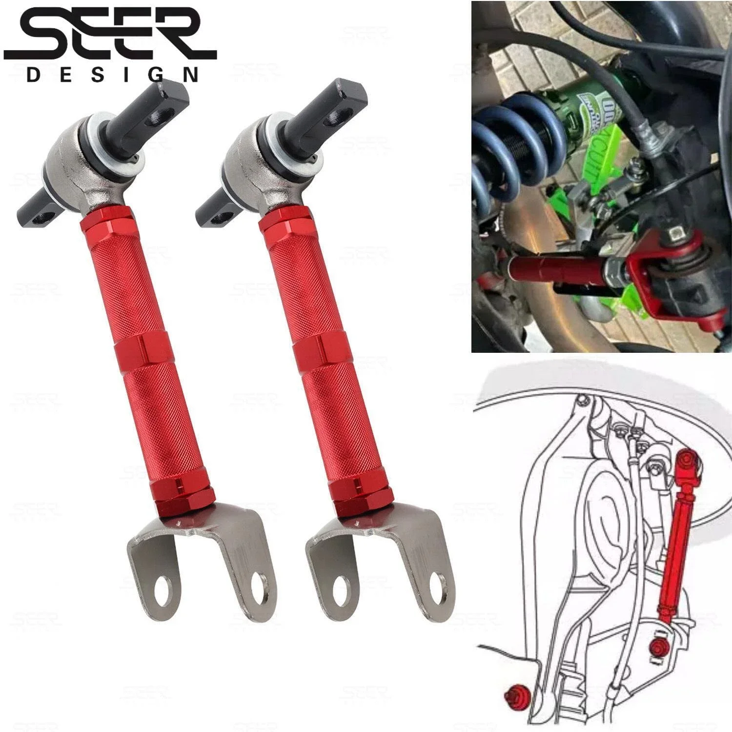 

1Pair Alloy Steel Adjustable Rear Control Camber Arms for 01-05 Honda Civic 02-06 Acura RSX