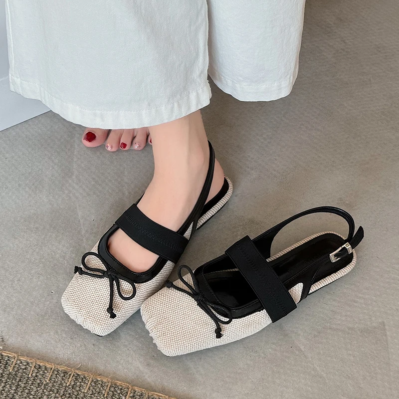 

2024 Woman Square Toe Kawaii Lady Barefoot Color Blocking Flats Fashion Lolita Ballerina Party Mary Jane Women Shoes Big Size