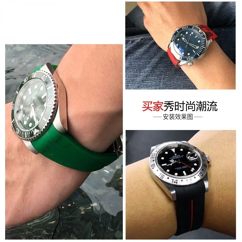 For Rolex Green Submariner Explorer Black GMT Daytona Yacht Silicone Watch Strap Rubber Watch Chain 20mm