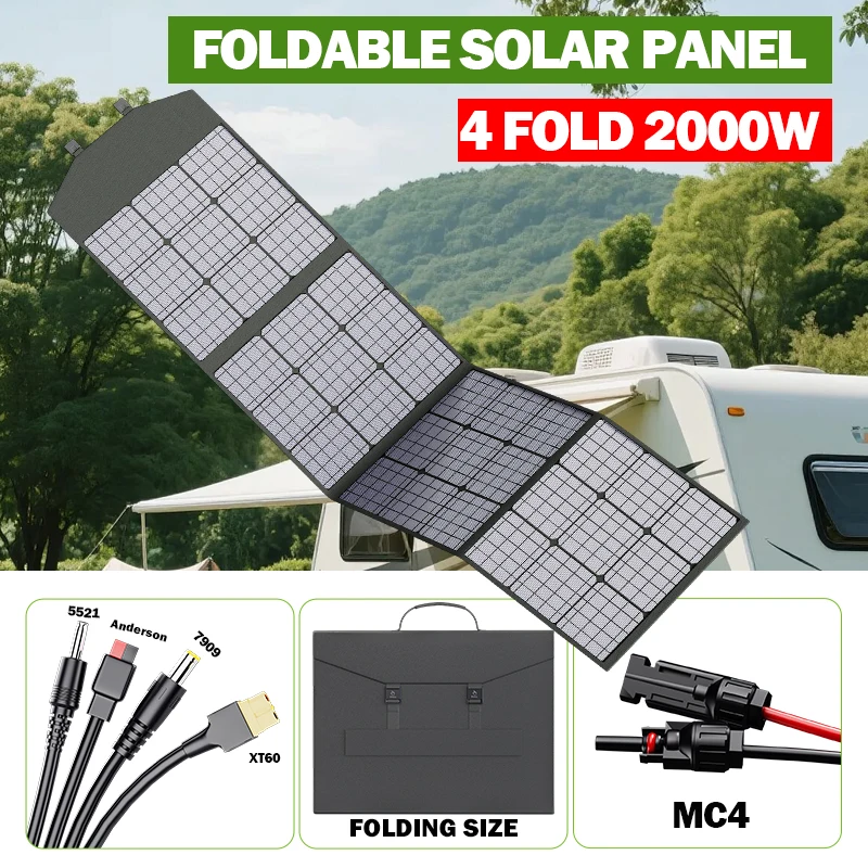 2000W Portable Folding Solar Panel High‑Efficiency Solar Charger for Power Station RV Camping Outdoor Emergency Power Supply
