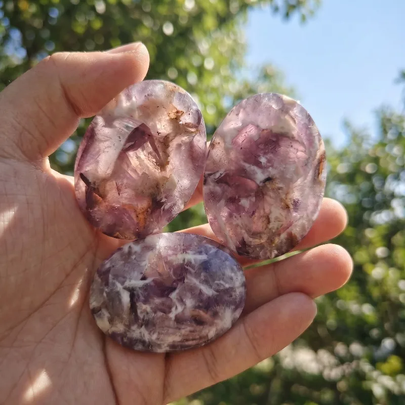 Natural Purpurite Palm Stone Polished Handheld Worry Stone Purple Crystal Mineral Desktop Display Collection Gift