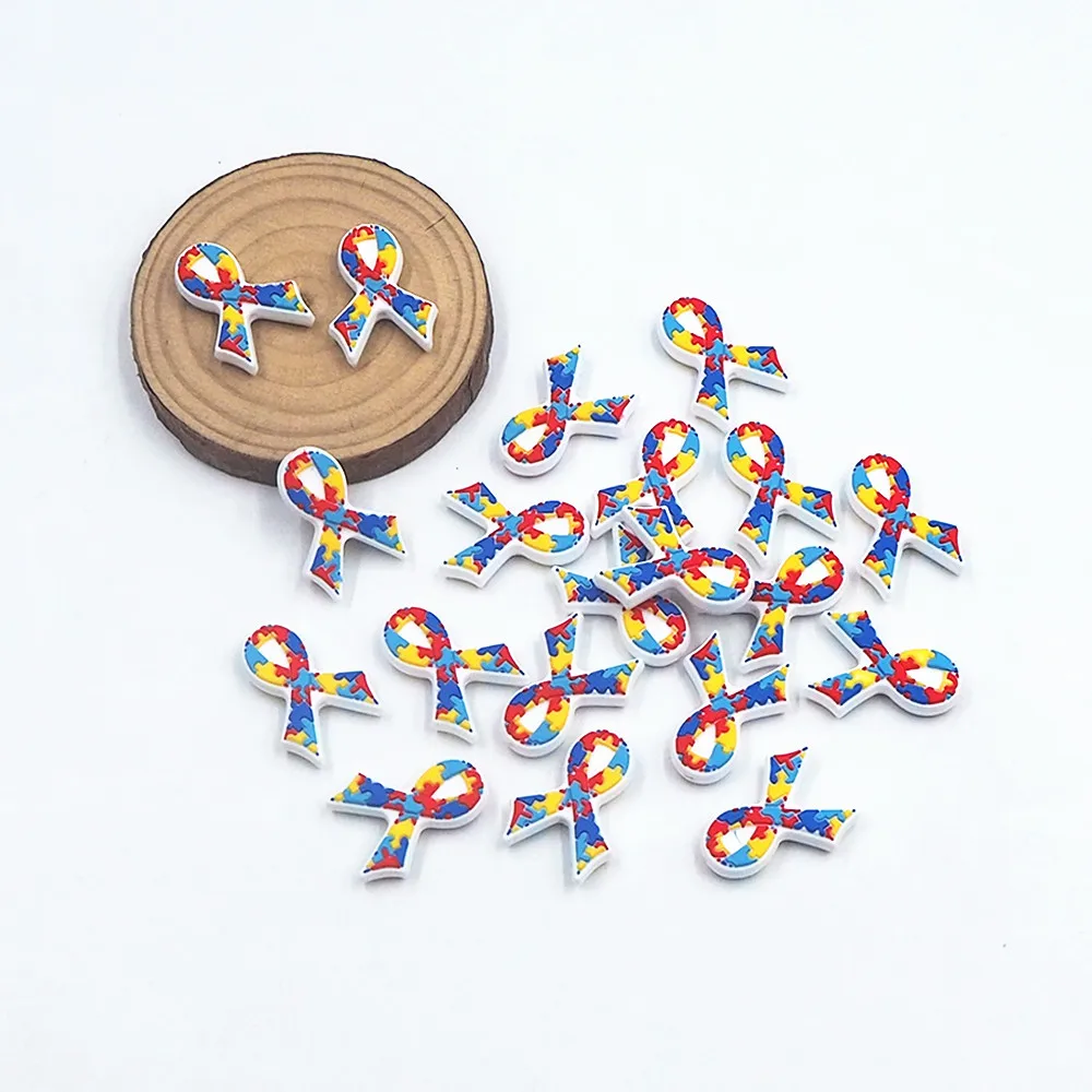 Chenkai 50PCS Autism Ribbon Focal Beads For Pen Beadable Pen Silicone Charms Character Beads For Pen Making DIY Pacifier Chains