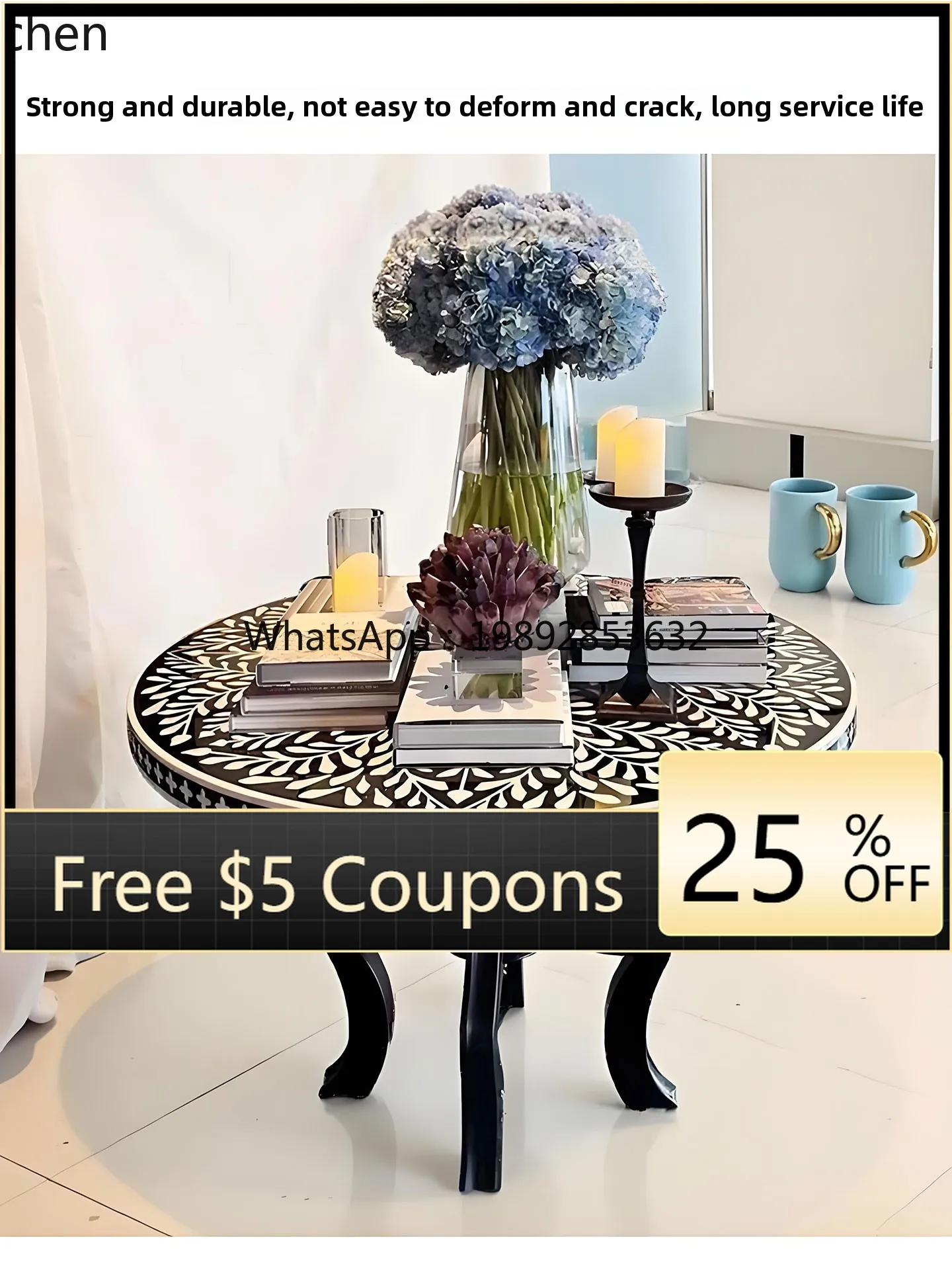 

W1 light luxury round solid wood dining table retro creative display stand painted coffee table