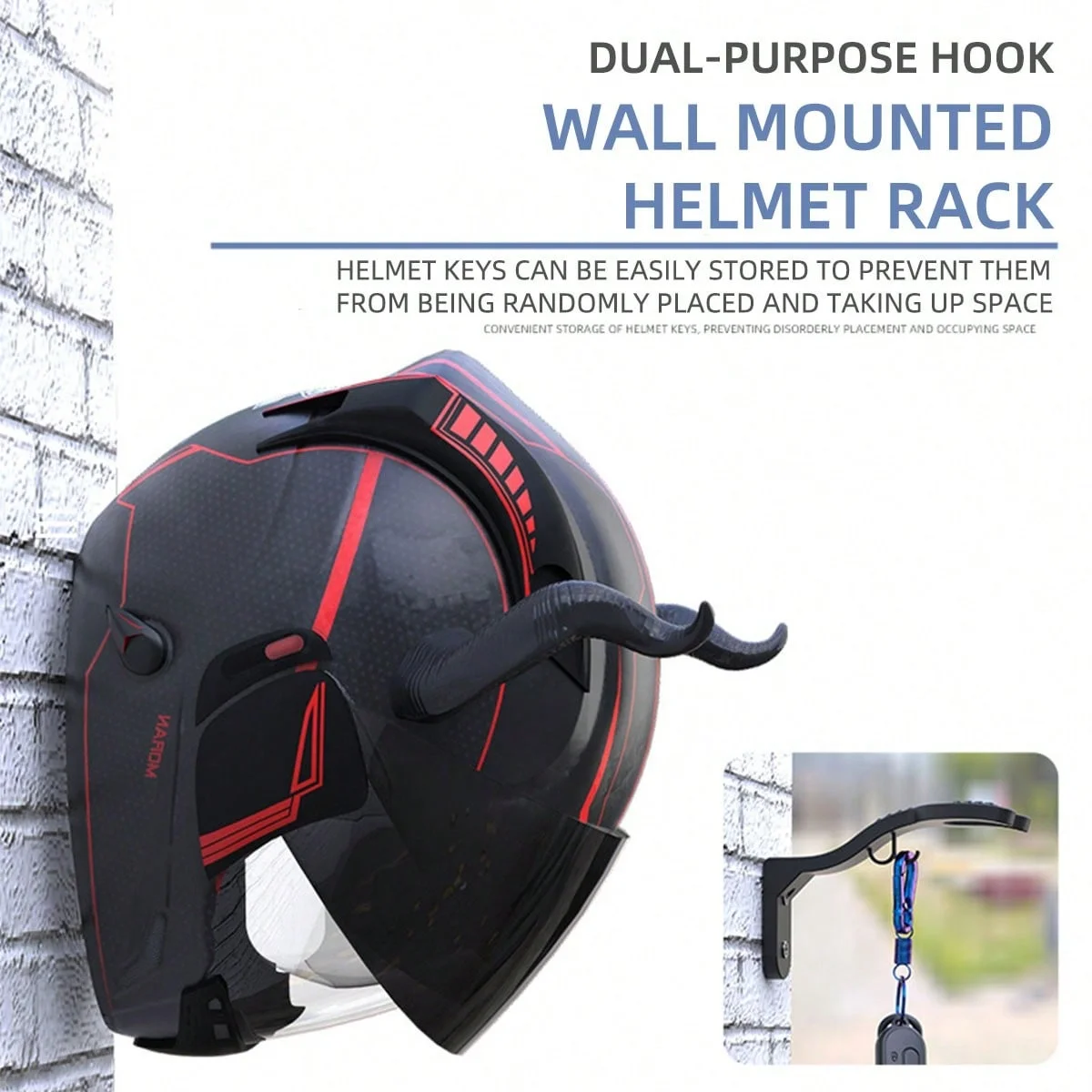 1/2PC Wall Mount Motorcycle Helmet Hook Racks Multifunctional Home Luggage Jacket Holders Black Sports Gear No-Drill Safe Hook