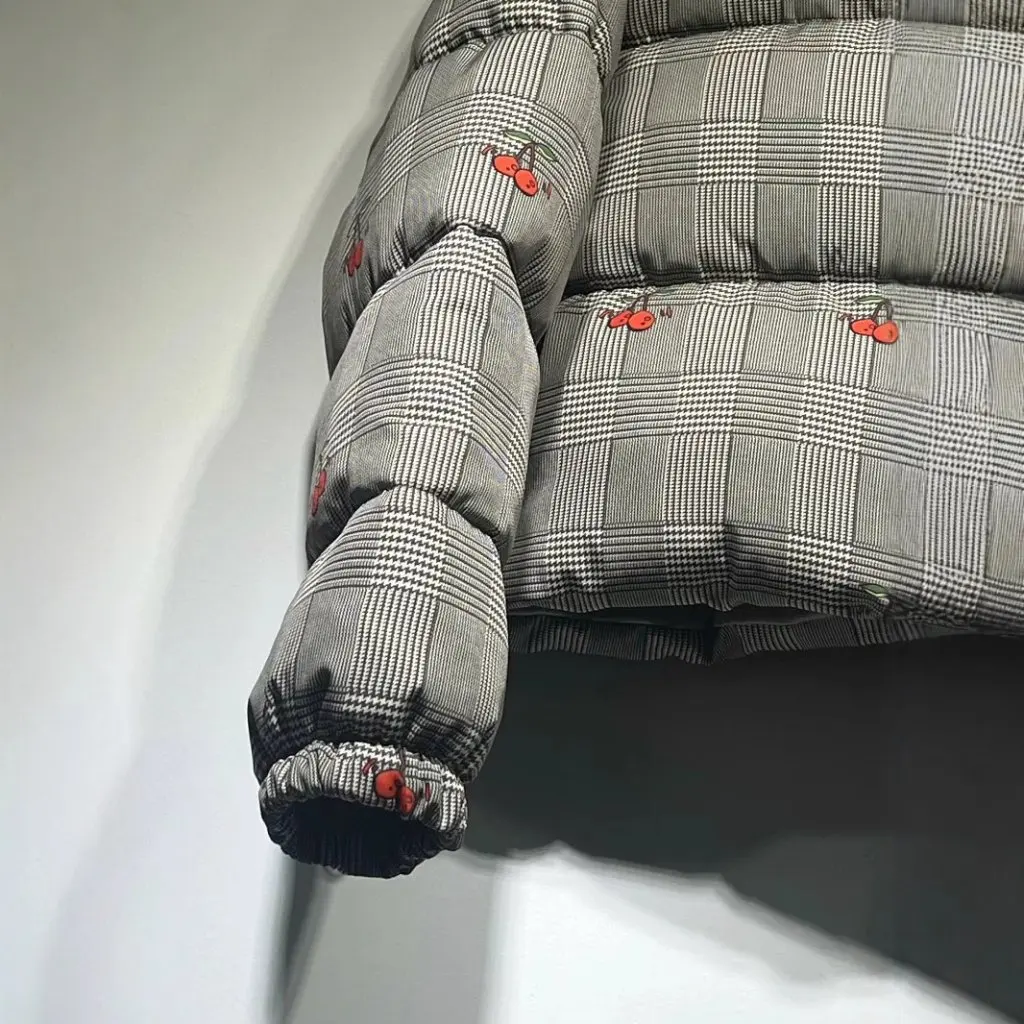 Winter New Loose Vintage Cherry Embroidery Print Collar down Coat Women's Cotton Jacket Fashionable Outerwear