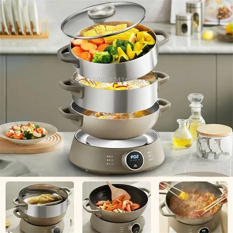 3 Layers Multifunctional Electric Steamer Cooker Food Warmer Pot Buffet Kitchen Appliance for Healthy Cooking​