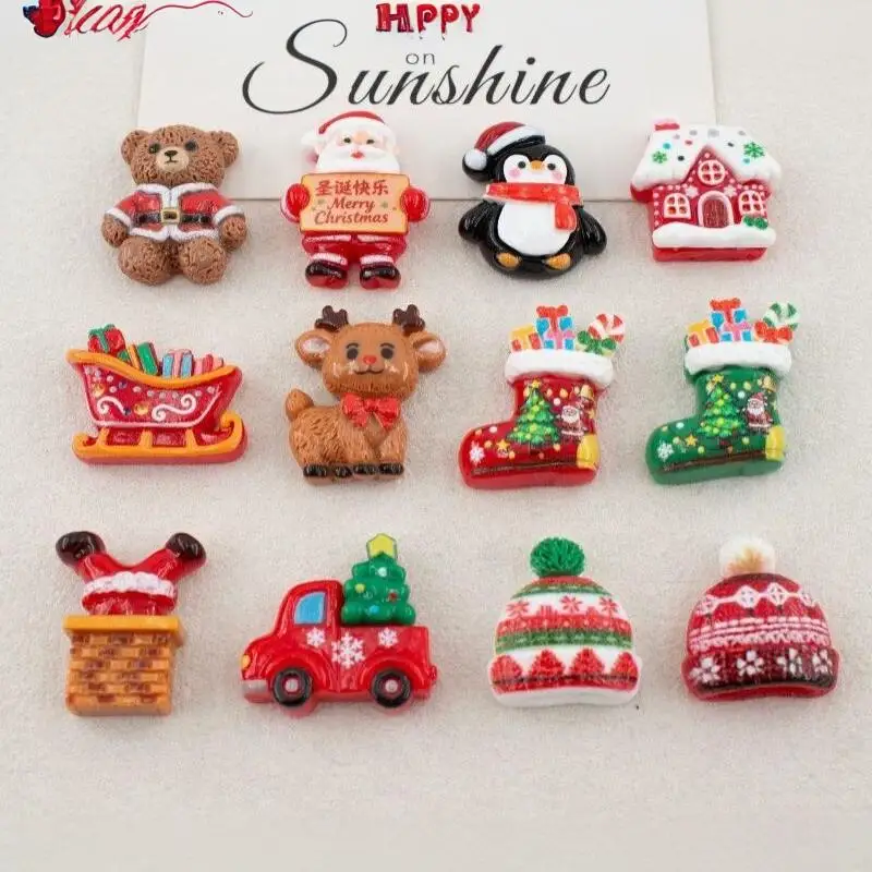 10pcs Resin Christmas Snowman Socks Mini Flatback Cabochon DIY For Jewelry Hairpin Keychain Scrapbook Pendant