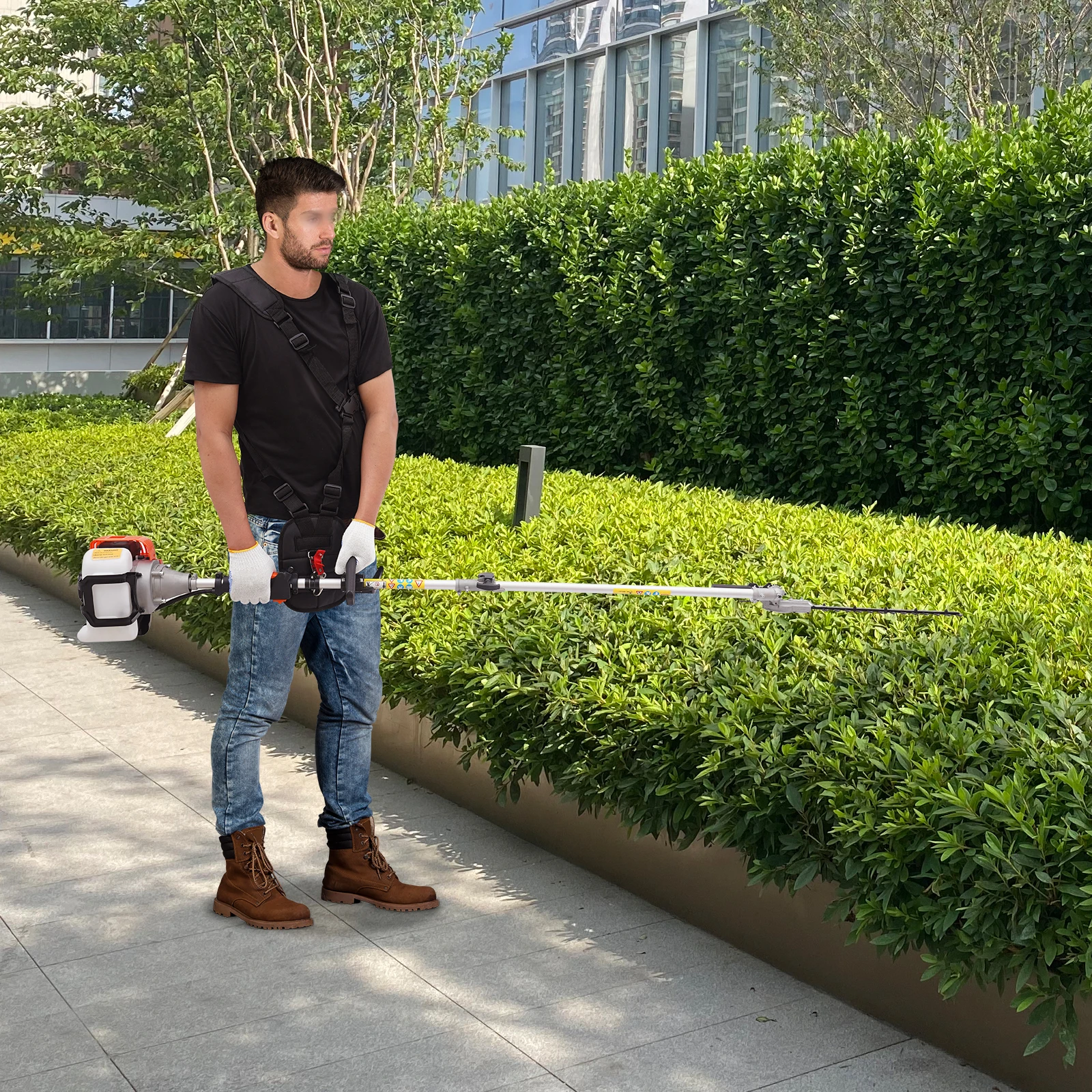 5-in-1 Multi-Functional Trimming Tools, 2.3HP 52CC Gas Hedge Trimmer, Weed Eater, String Trimmer, Edger, Brush Cutter & Pole Chainsaw Pruner W/Extension Pole for Yard Garden Lawn and Shrub Pruning