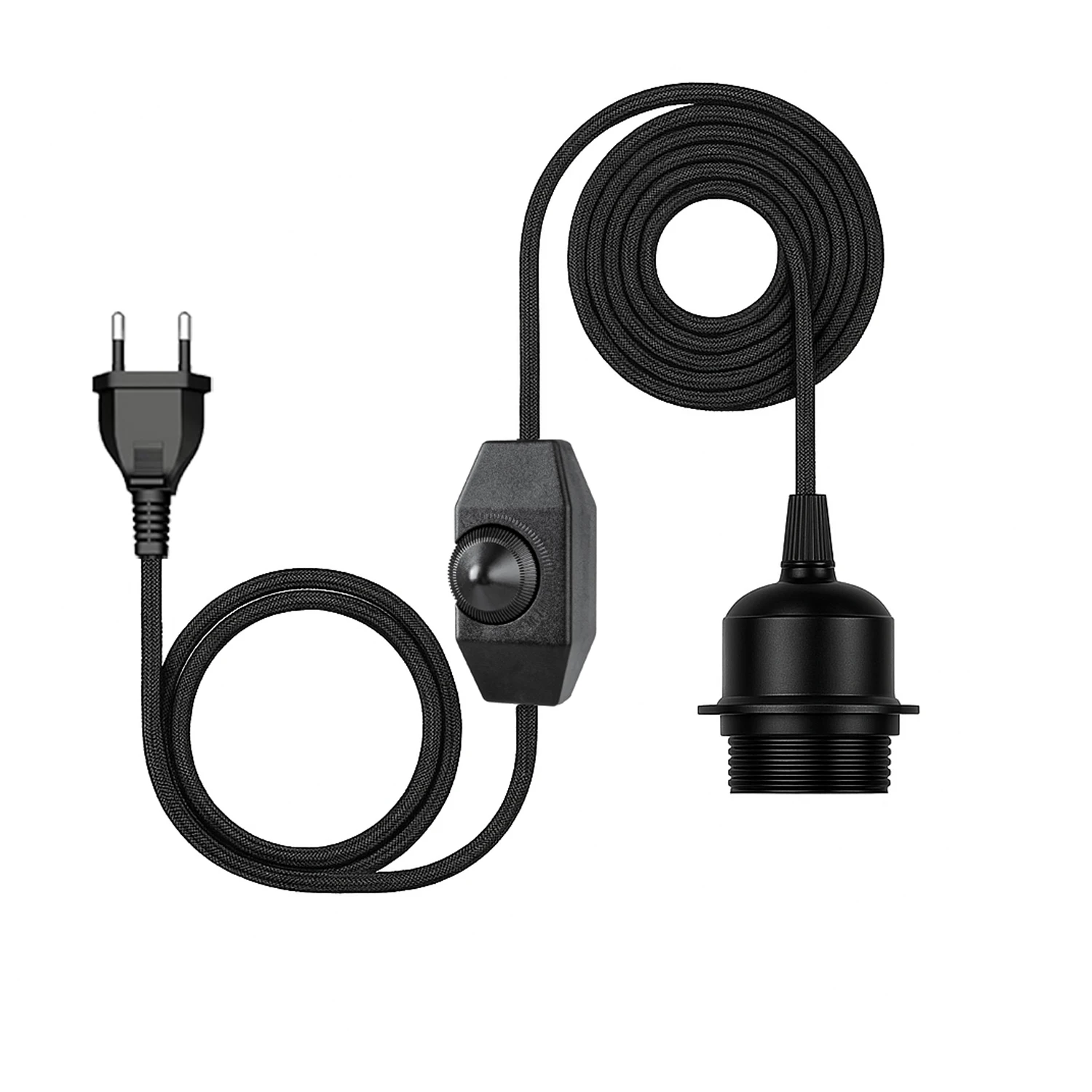 Plug-In Light Fitting with ON/OFF Dimmable Switch, E27 Socket, Black, 4.5m Pendant Light Cord Cable Screw Ring Switch EU/US Plug
