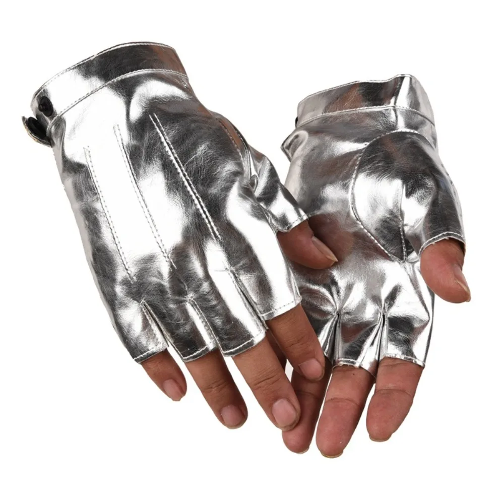 Fashion Punk PU Driving Gloves Button Design Cool Fingerless Mittens Anti-Slip Gothic Half Finger Gloves Gym Fitness