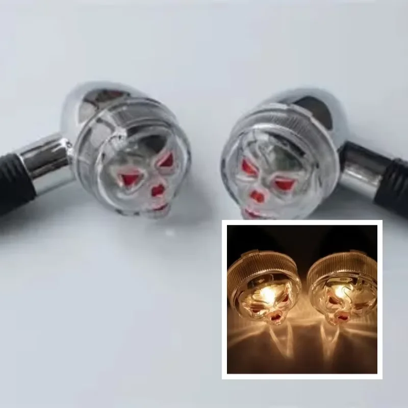 Motorcycle 3D Red Eye Skull Bullet Turn Signal Light Indicator Fit for Choppers and cruisers or Any Custom Applications