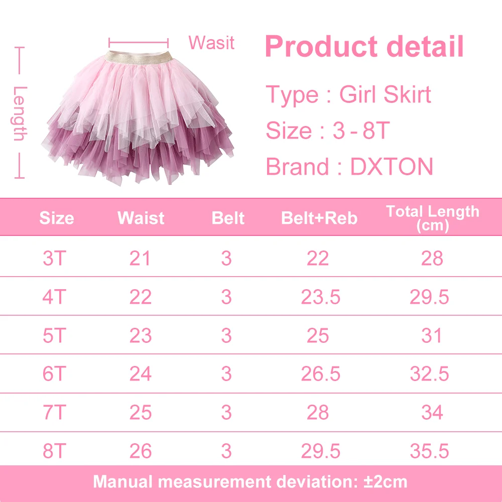 DXTON Tutu Skirts for Girls Mesh Ballet Miniskirts Kids Layered Princess Cake Ball Gown Dance Prom Party Skirt Children Clothes