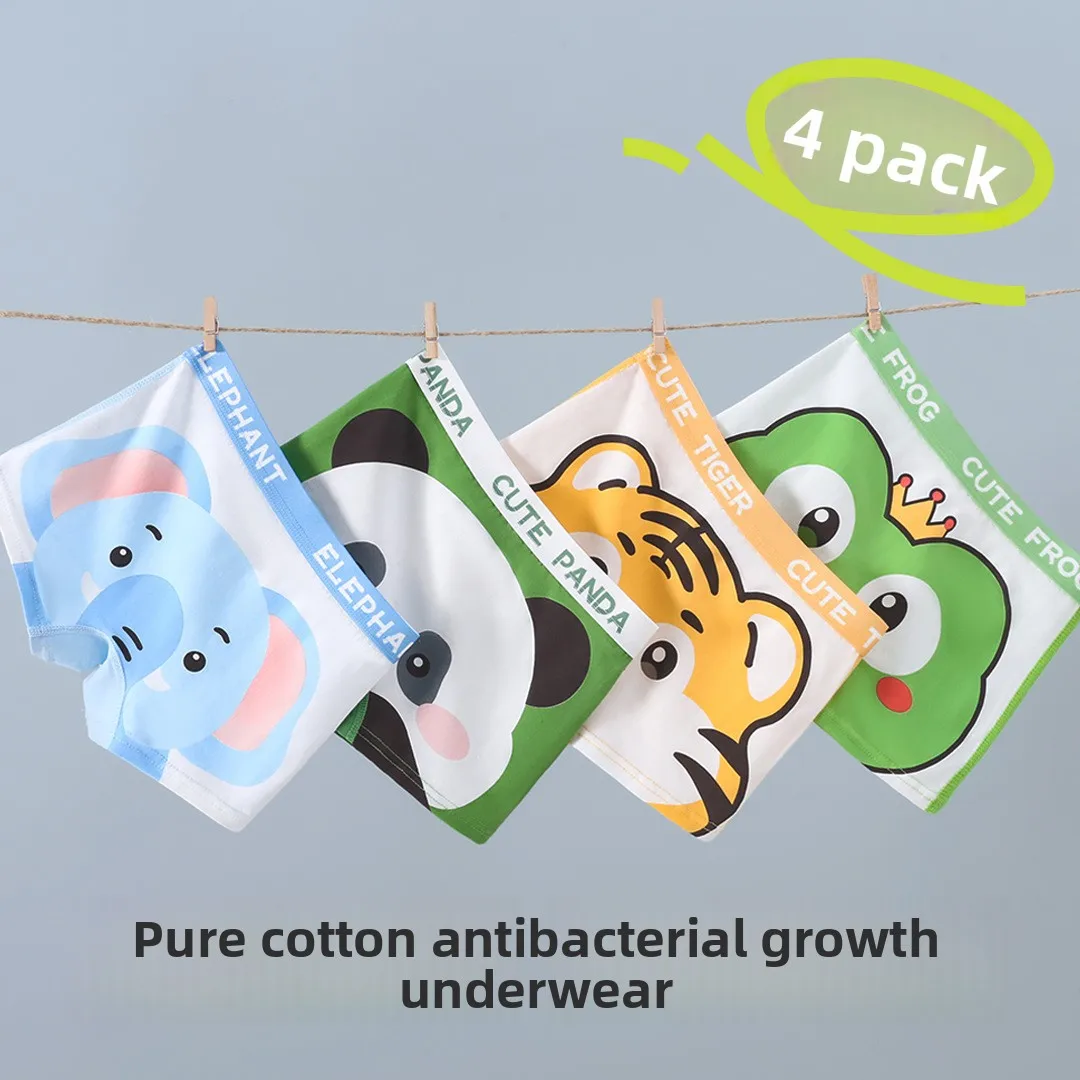 4er-Pack Jungenunterwäsche aus Baumwolle, Klasse A, Cartoon-Boxershorts, weich, bequem, für Kinder und Kleinkinder