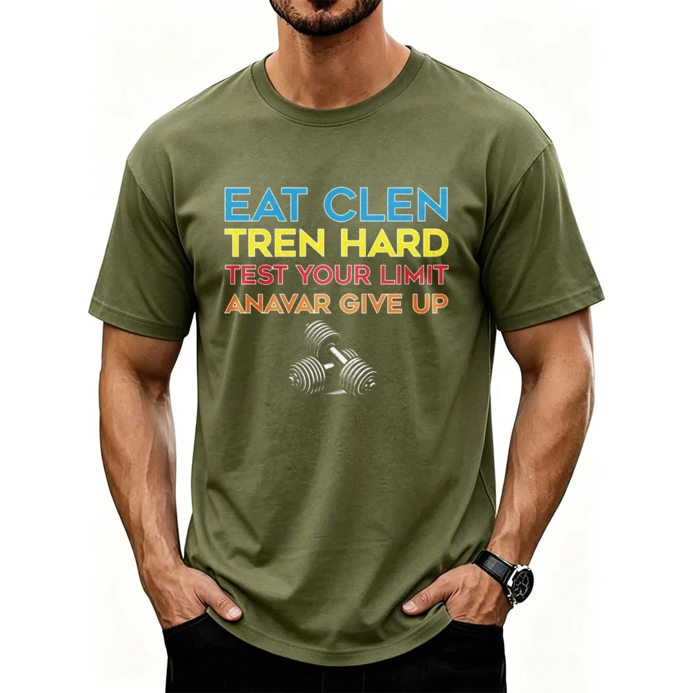 STEROID GYM T-Shirt Eat Clen Tren Hard Test Your Limit Fitness Tee Oversized T Shirt Men Clothing Graphic T Shirts Cotton Tops