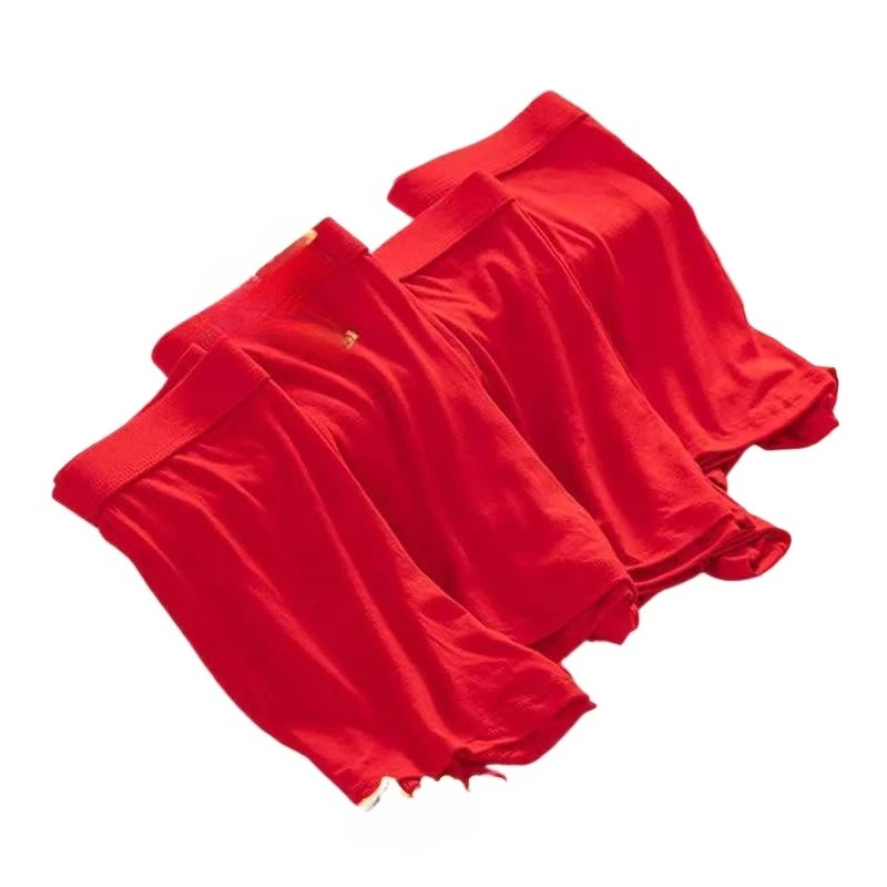 Men's Natal Year Flat Corner Shorts Youth Large Size Big Red Panties Red Men's Festive Corner Shorts Good Luck Series Gold Horse
