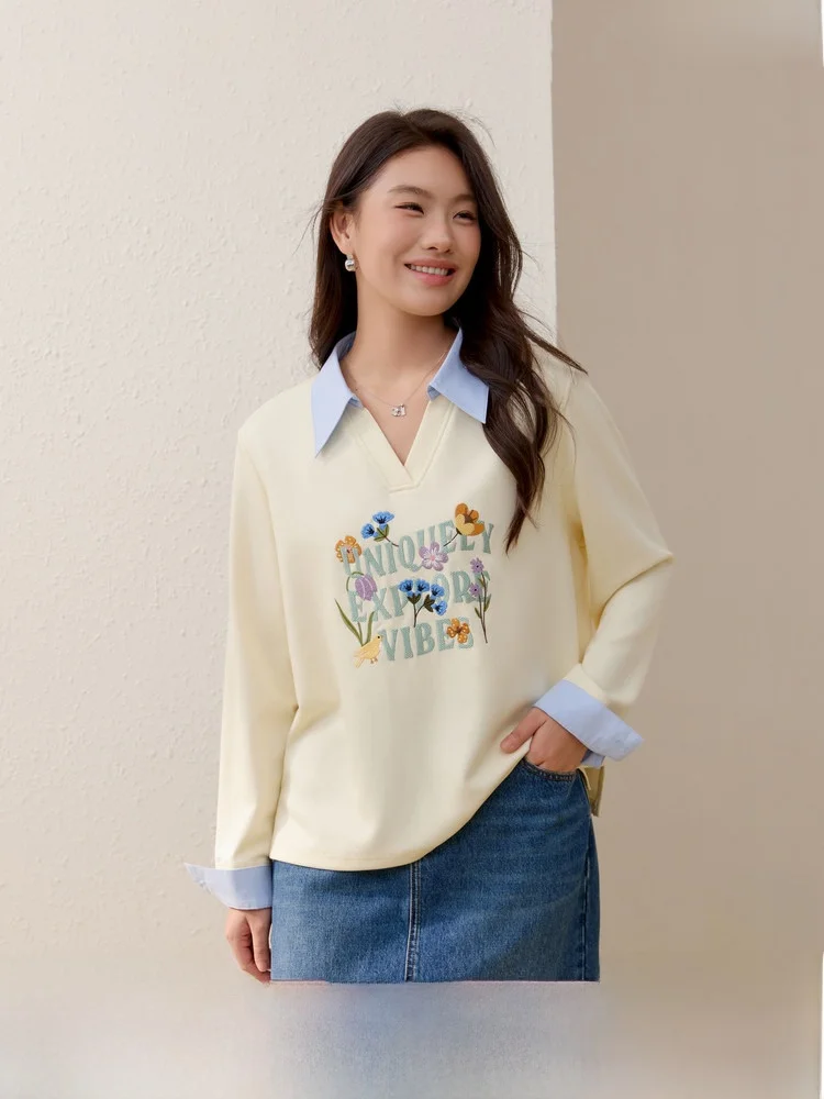 

Youthful College Sle Sweatirt Large Size Women's Patchwork Collar Top Spring Faion New Arrival Slim Fit Polyester Blend...