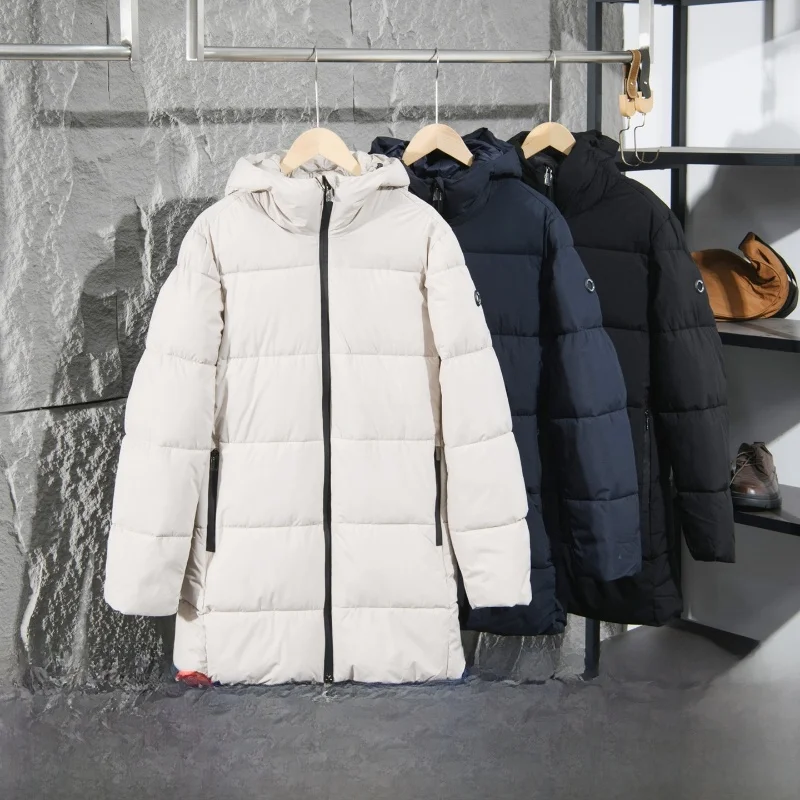

Thiened Winter Jaet Men's Mid-Length Hooded Cotton Padded Coat Windproof Faionable Urban Sle Long Sve Cleanfit