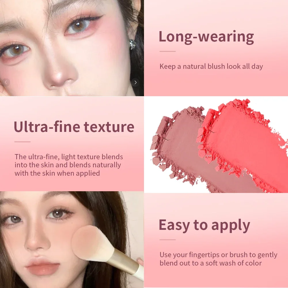 Monochrome Blush Palette Rosy Facial Blusher Powder Natural High Pigmented Pink Coral Rouged for Face Contour Shadow Cosmetics