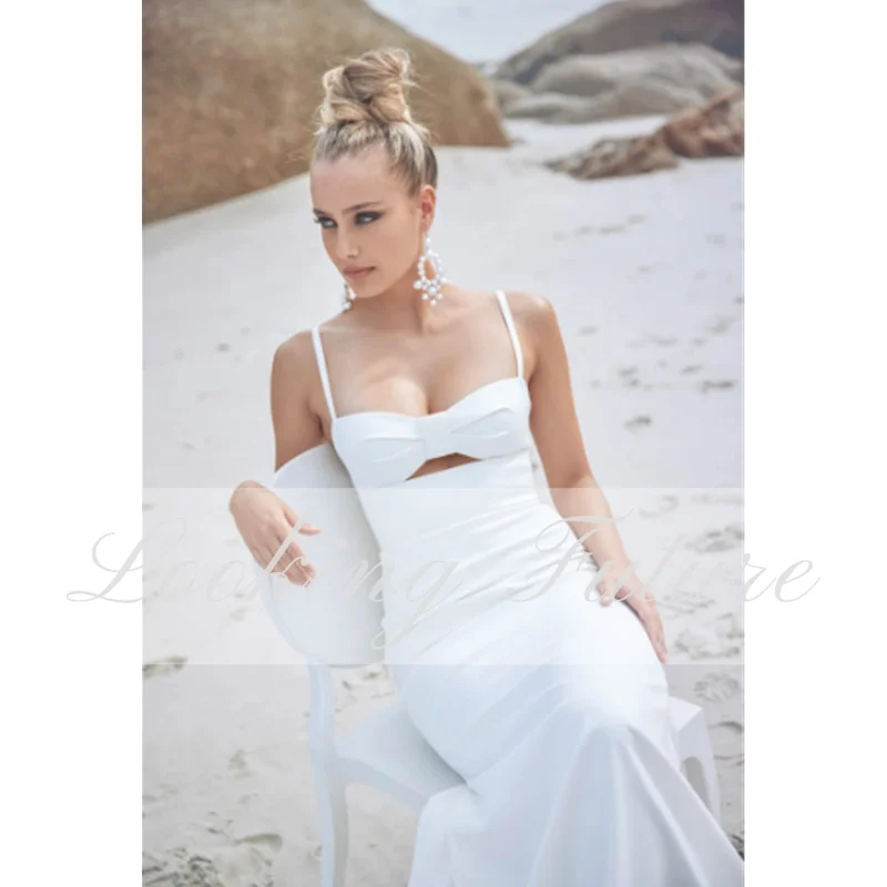 Vestido De novia blanco De sirena sin mangas con tirantes finos, vestido De novia Sexy con espalda descubierta y botones, ropa De playa