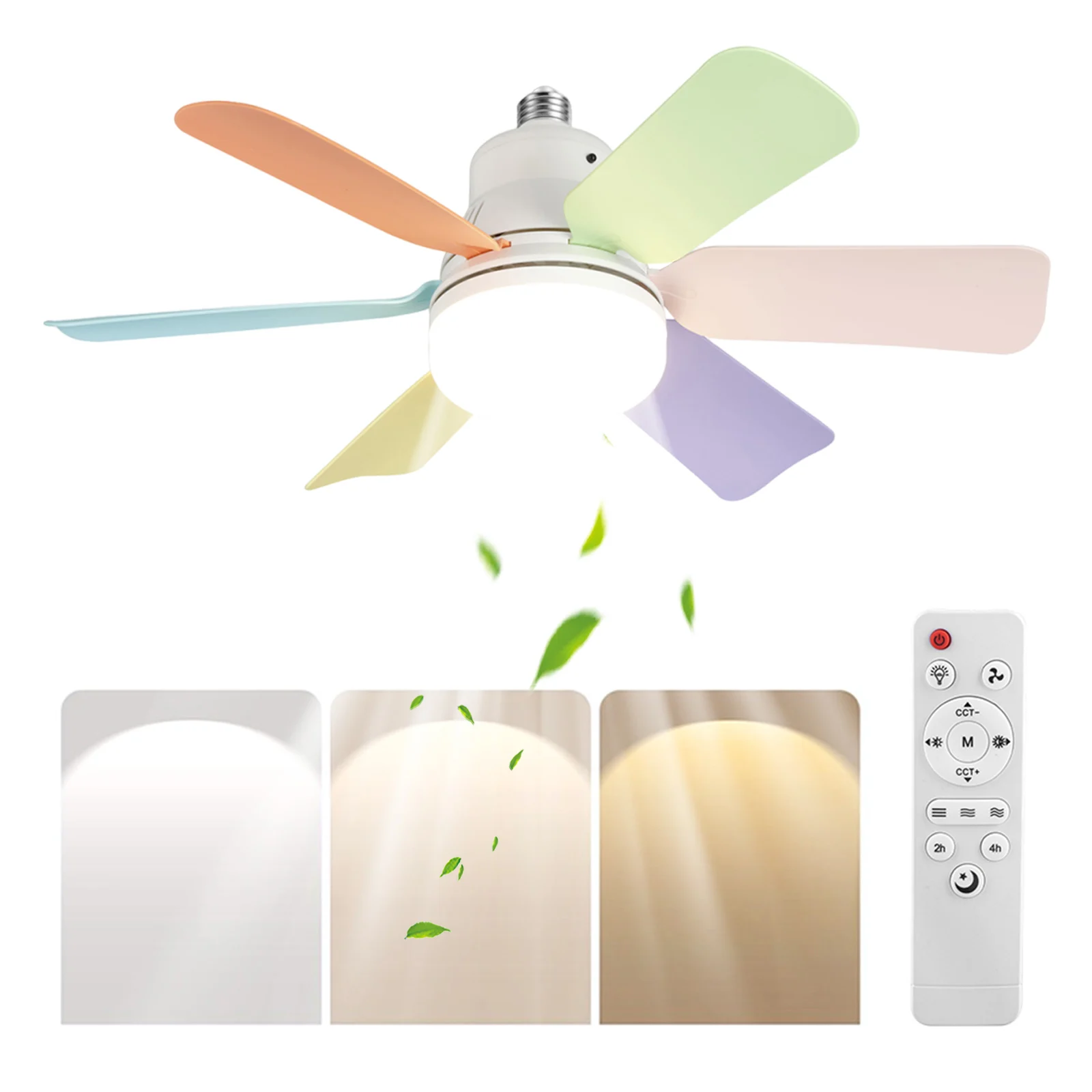 LED E27 Socket Ceiling Fan Light with Remote Control 260V Detachable Fan Blades Lamp with 3 Wind Speeds for Bedroom Kitchen