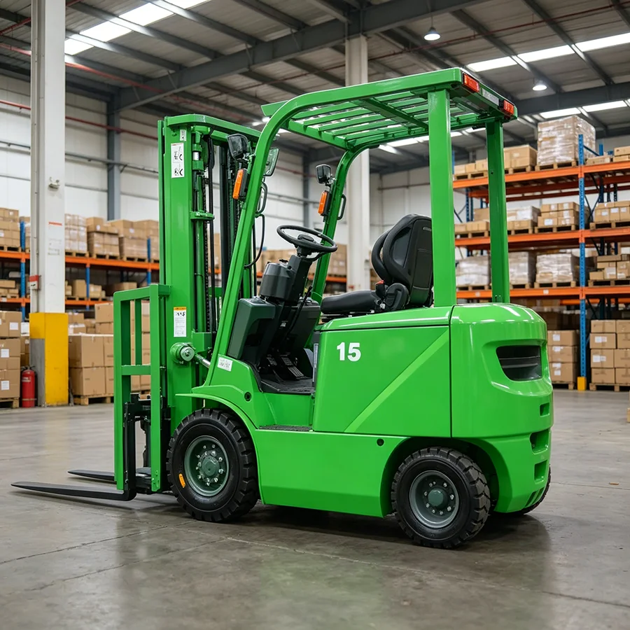Electric Forklift with High Visibility Overhead Guard and Blue Safety Light for Pedestrian Alert