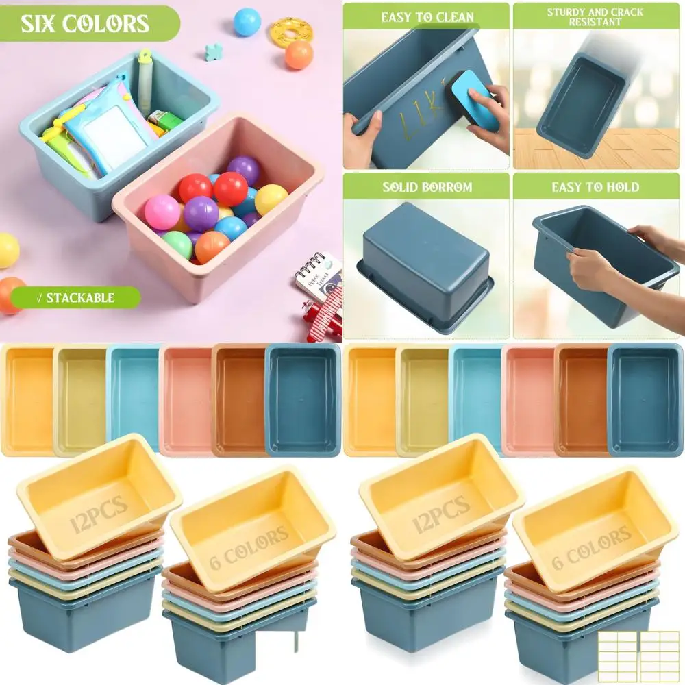 

Stackable Classroom Storage Bins with Labels, 11.6x7.7 Inch, 12-Piece Set, Simple Design, Morandi Colors