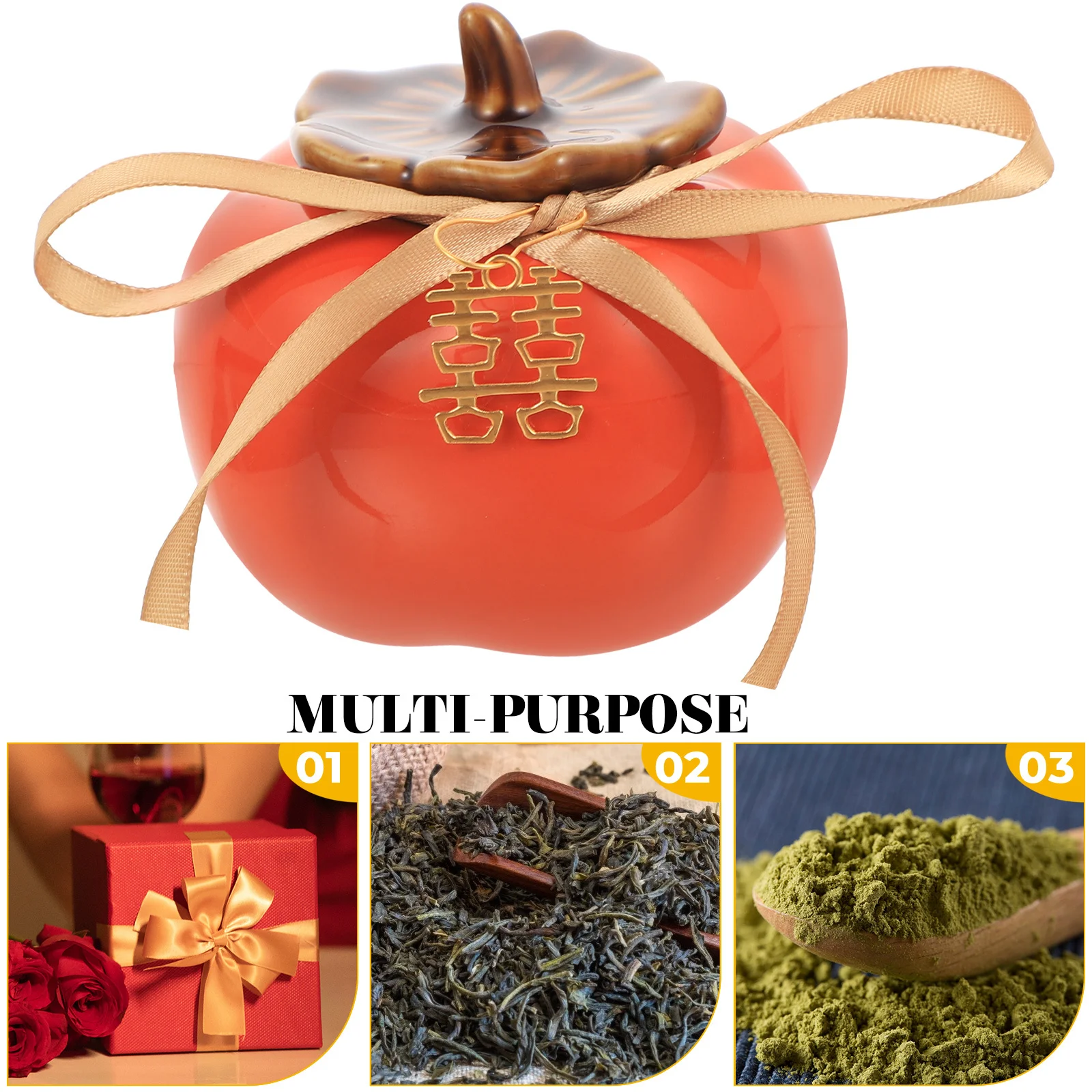 

Persimmon Shaped Tea Container Exquisite Sealed Jar for Kitchen Storage Candy Coffee Powder Desktop Decoration