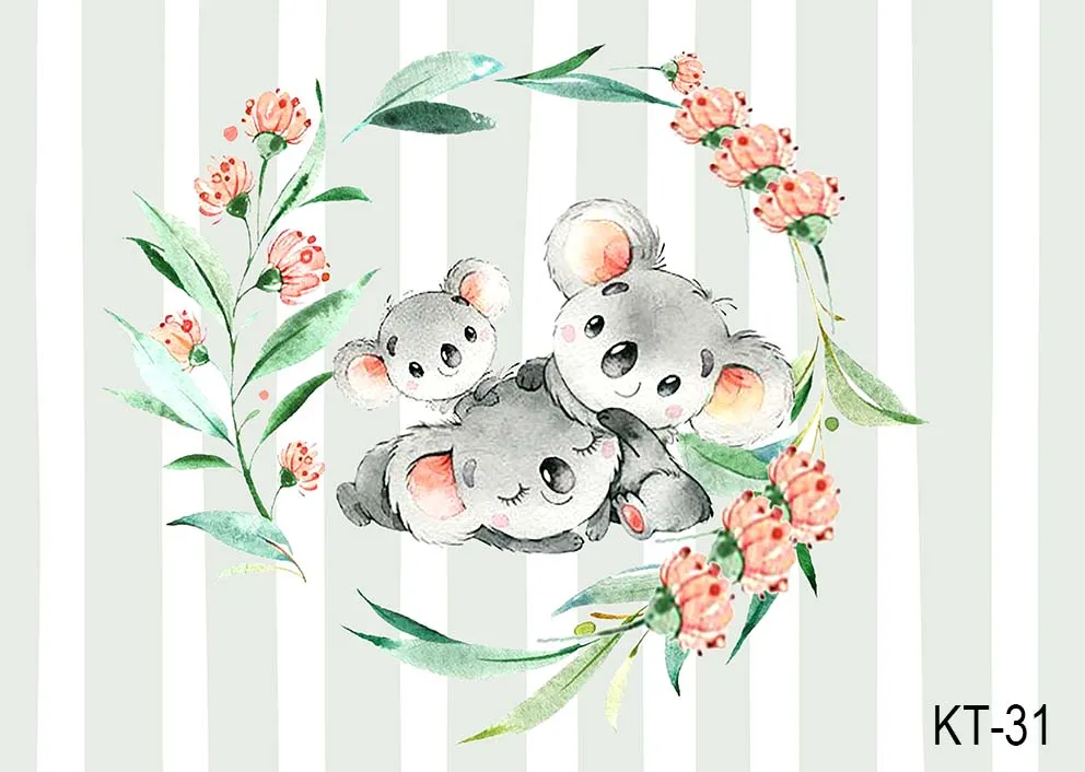 Safari Koala Theme Child Birthday Backdrop Baby Shower Party Decoration Woodland Animal Boy Background Photography Props Banner