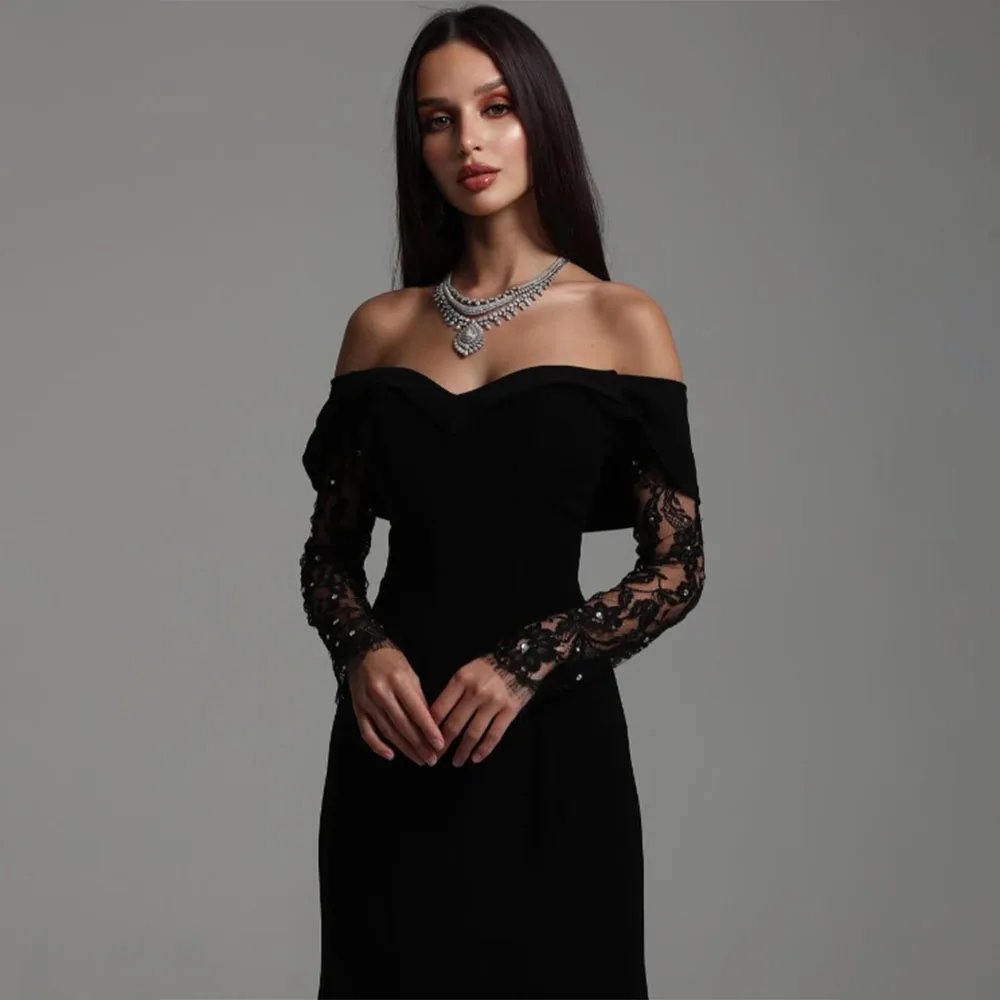 High Quality Customized Sweetheart Ankle Length Black Backless Three Quarter Sheer Transparency Serene Hill Dress Women Sexy