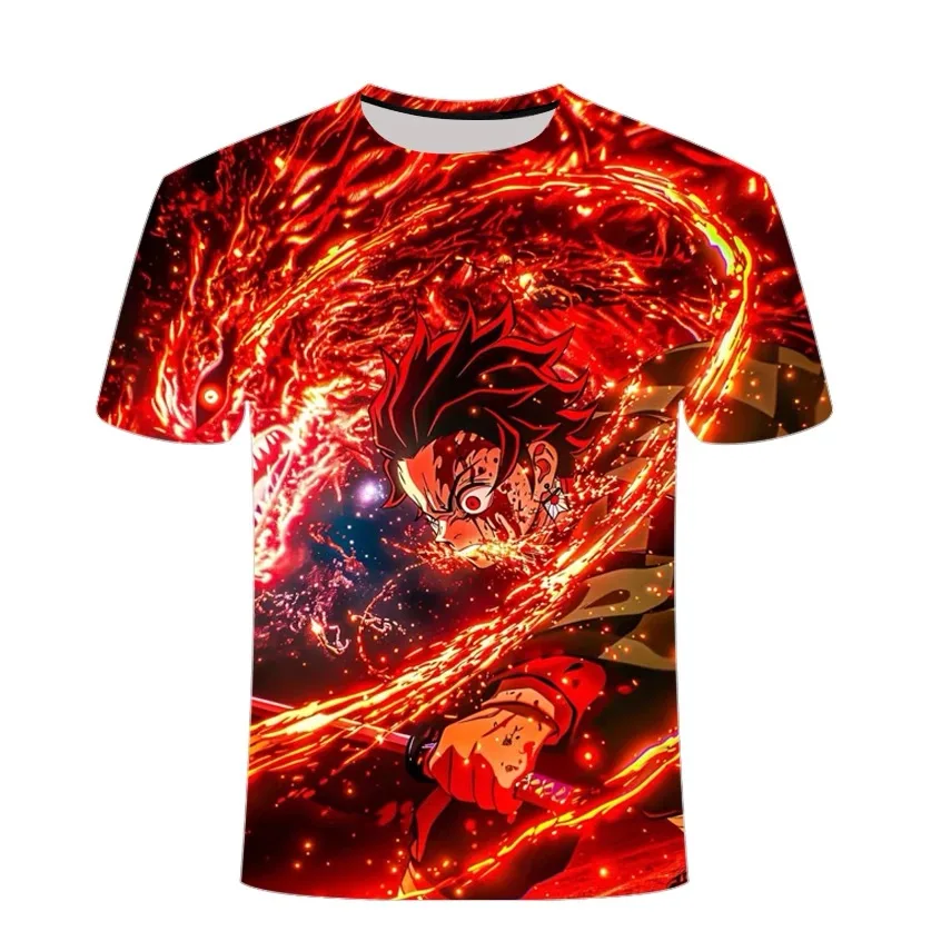 2025 Summer New Short-sleeved Anime Ghost Annihilation Blade Image Peripheral Elements Style Boy Girl Children Adult Top
