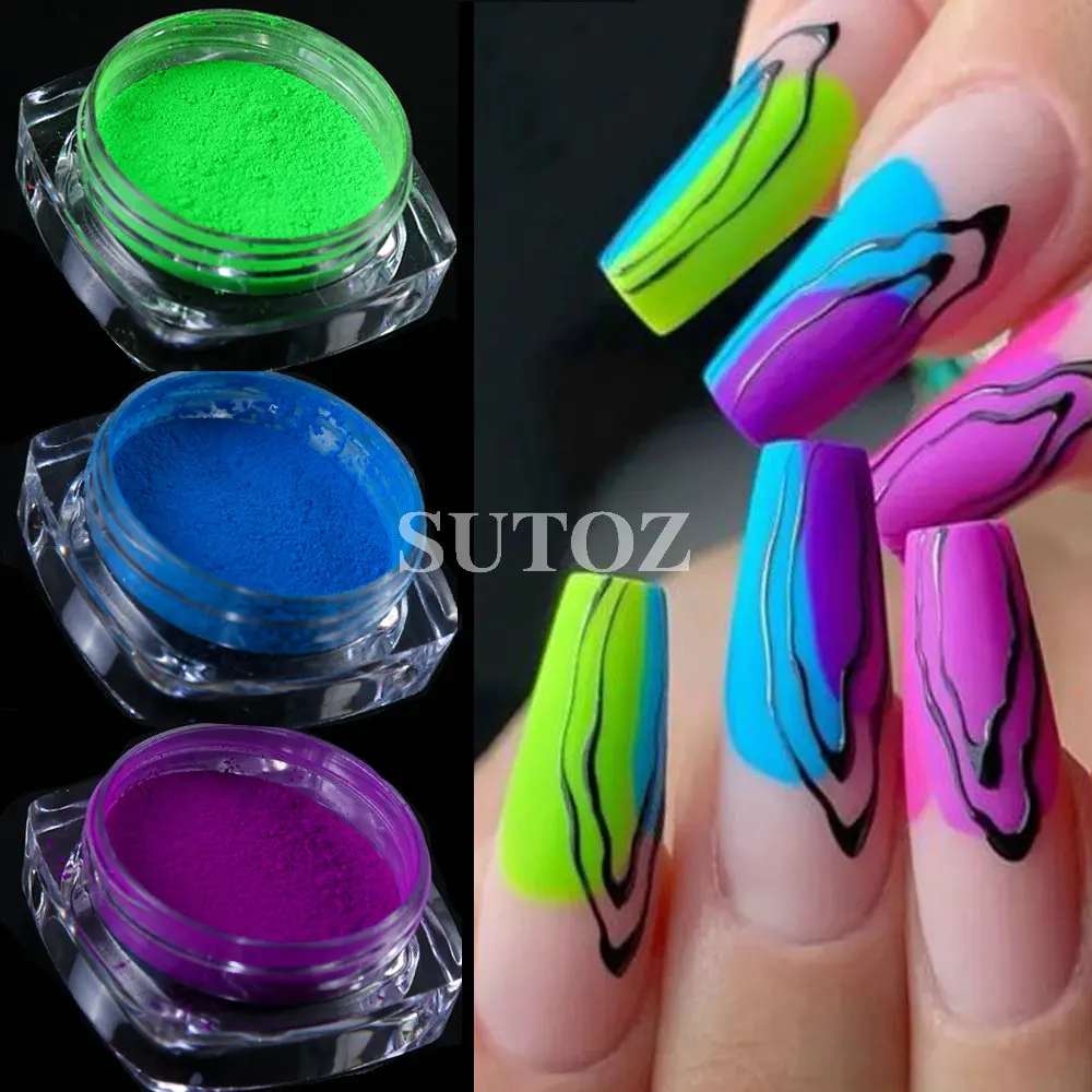 1 sztuk neonowy brokat do paznokci w proszku fluorescencyjny wcieranie Pigment Art pył do paznokci efekt gradientu lato DIY Manicure dekoracje LEBYE1-13