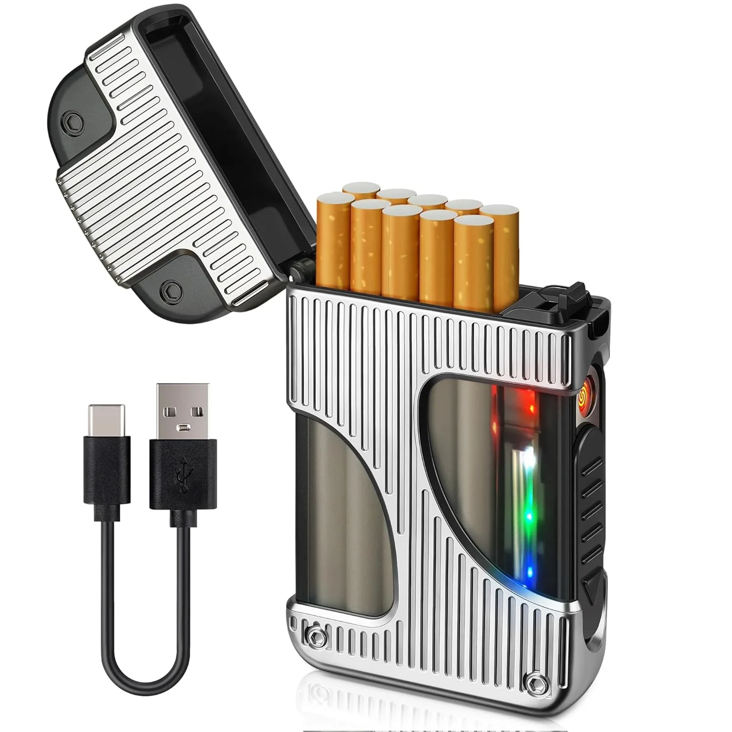 Портсигар 2-в-1 с USB-C зарядкой и встроенной зажигалкой, влагозащищенный, электронный, ветрозащитный, идеальный подарок