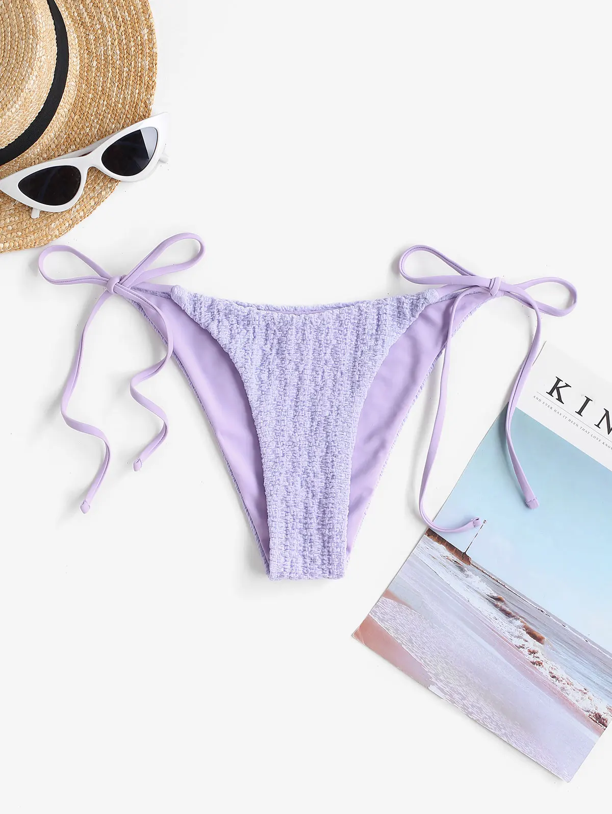 ZAFUL Crinkle Tie Side Bikini Bottom