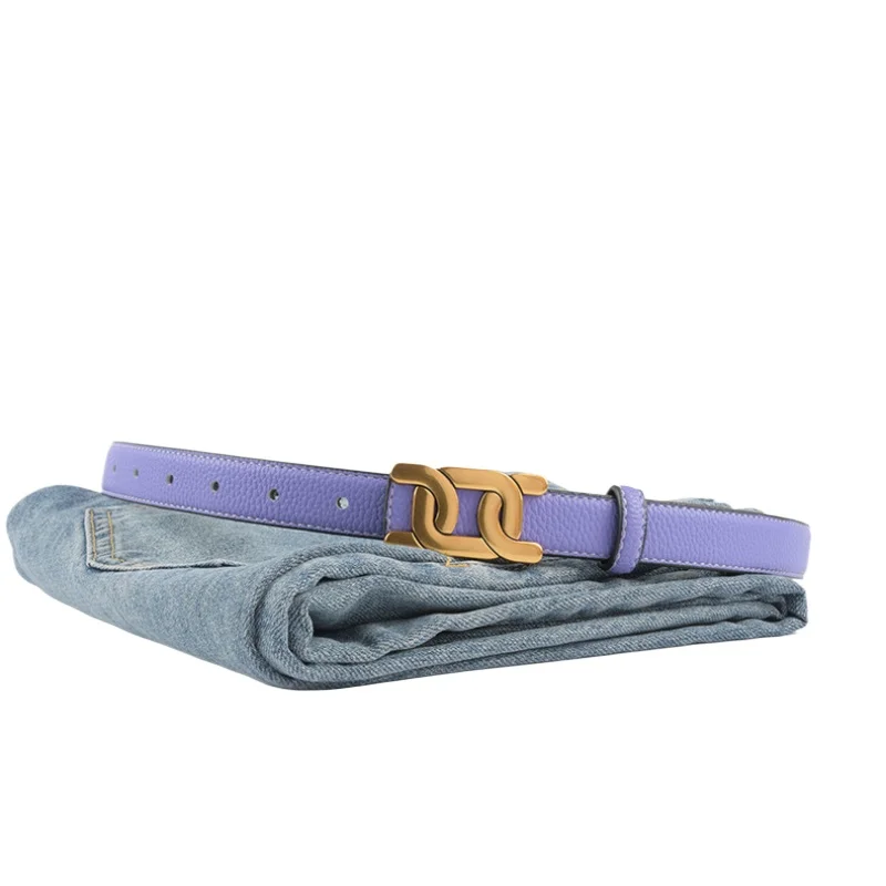 

Double sided leather cowhide women's belt with double CC button head for casual and versatile decoration, denim casual pants