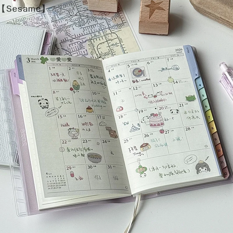 [السم] دفتر التقويم مذكرات 2026 مخطط مع كتيب جدول قشرية قوس قزح عالي القيمة ملاحظة عمل الخطة الأسبوعية الشهرية