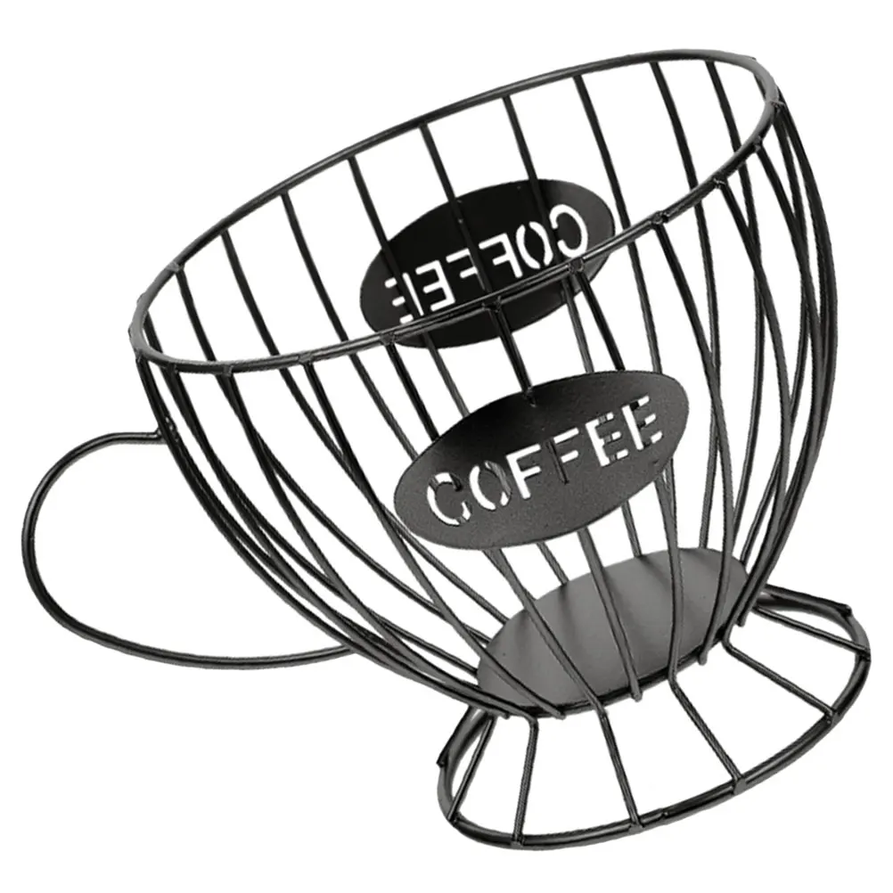 

Cup Fruit Basket Storage Baskets Capsules Holder Black Wrought Iron Large Capacity Metal Wire Coffee Holder Iron Display