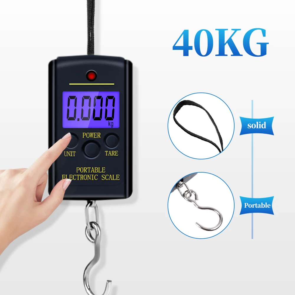 40kg/ 10g Pocket Electronic Digital Scale Balance Steelyard Hook Luggage Hanging Pocket Scale