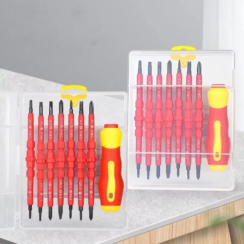 Elektriker-Schraubendreher-Set mit 15 magnetischen Bits, isoliert für 1000V Elektrosicherheit – Detail 7