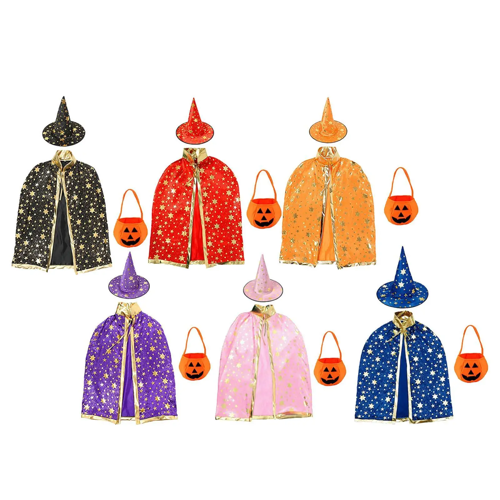 Wizard Cape for Kids Pretend Play Witch Cloak Photo Prop Outfits for Birthday Festival Carnival Stage Performance Party Supplies