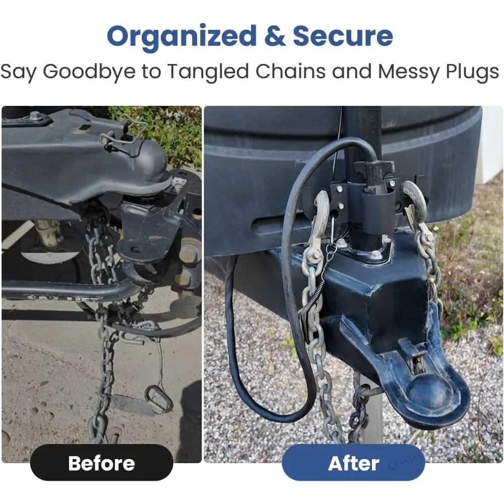 7 Way Plug Holder Heavy Duty RV Tongue Jack Accessories Aluminum Trailer Towing Chain Organizer Trailer Towing Device