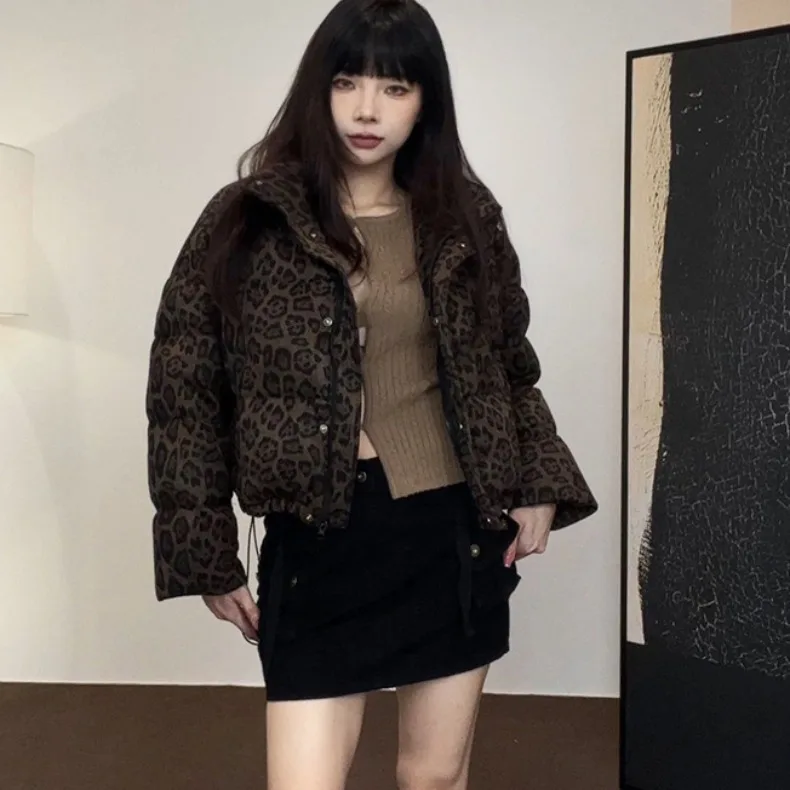Outono inverno parka feminino plus size roupas femininas moda leopardo estofamento feminino jaqueta reversível casacos acolchoados