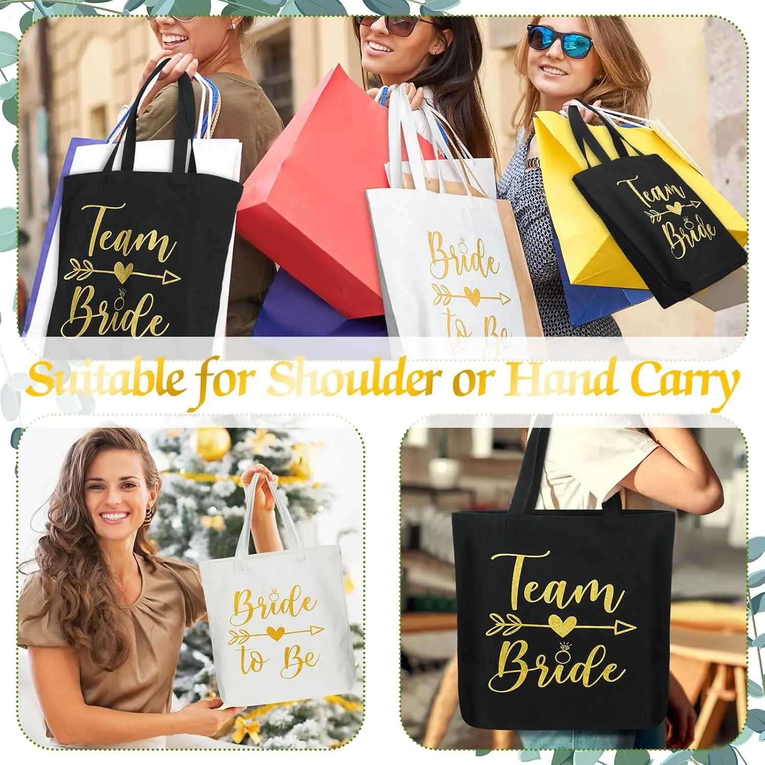 Personalized Bridesmaid Tote Bags Customize Name Shoulder Bags Bridal Bachelorette Party Gifts Bride Wedding Canvas Shopping Bag