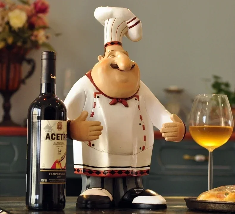[Decor] Chef Statue Wine Bottle Stand Decorative Cook Wine Holder Barware Utensil Tableware Ornament Craft  Furnishing