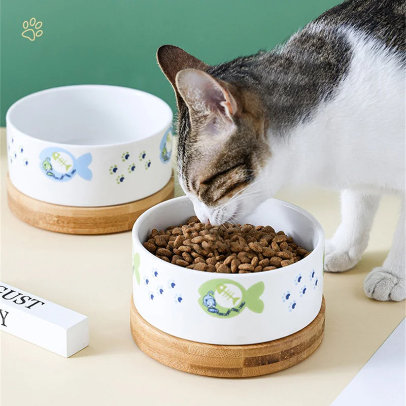 

Керамическая миска для собак, набор тарелок с деревянной подставкой, приподнятые миски для кошек, посуда для кормления собак, миска для собак, кошек, кормушка для воды