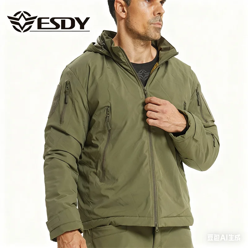 ESDY Tactical Mountaineering Jacket Camouflage Thickened Warm Cotton Coat Men's Outdoor Cycling Hiking Clothing Tops