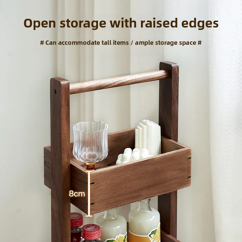 Multi-layer solid wood storage rack, double-layer kitchen and bathroom storage rack, snack and fruit/vegetable storage basket
