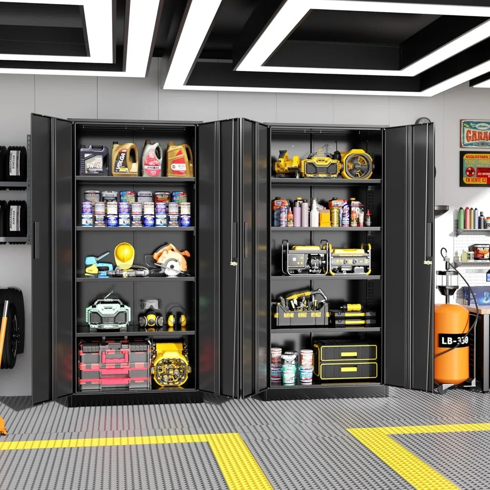 

Metal Storage Cabinet with Lock, 72” Black Garage Storage Cabinet with Doors and Shelves, Tall Lockable File &Tool Cabinet